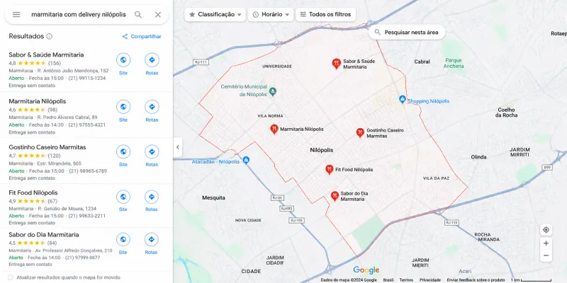 cliente buscando marmita delivery no Google em Nilópolis (imagem ilustrativa)